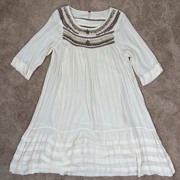 Free People Dresses & Skirts - Free People Dress Women L Ivory Embroidered Beaded Wedding Bohemian Festival